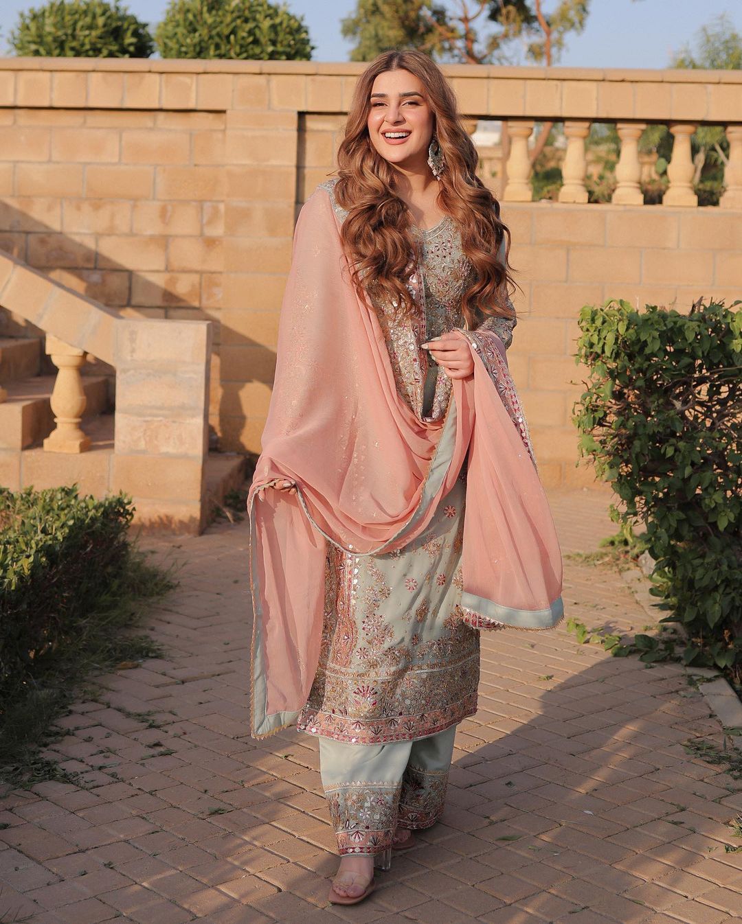 Designer Shriyanshi Sky Blue Embroidered Kurti Sharara Set