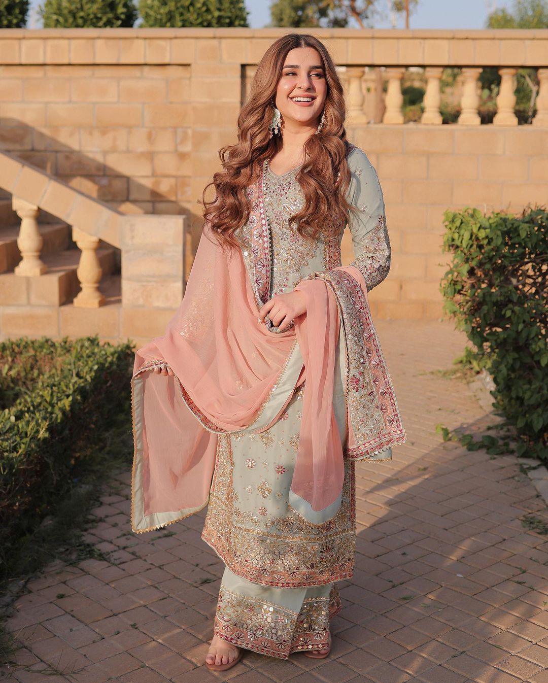Designer Shriyanshi Sky Blue Embroidered Kurti Sharara Set