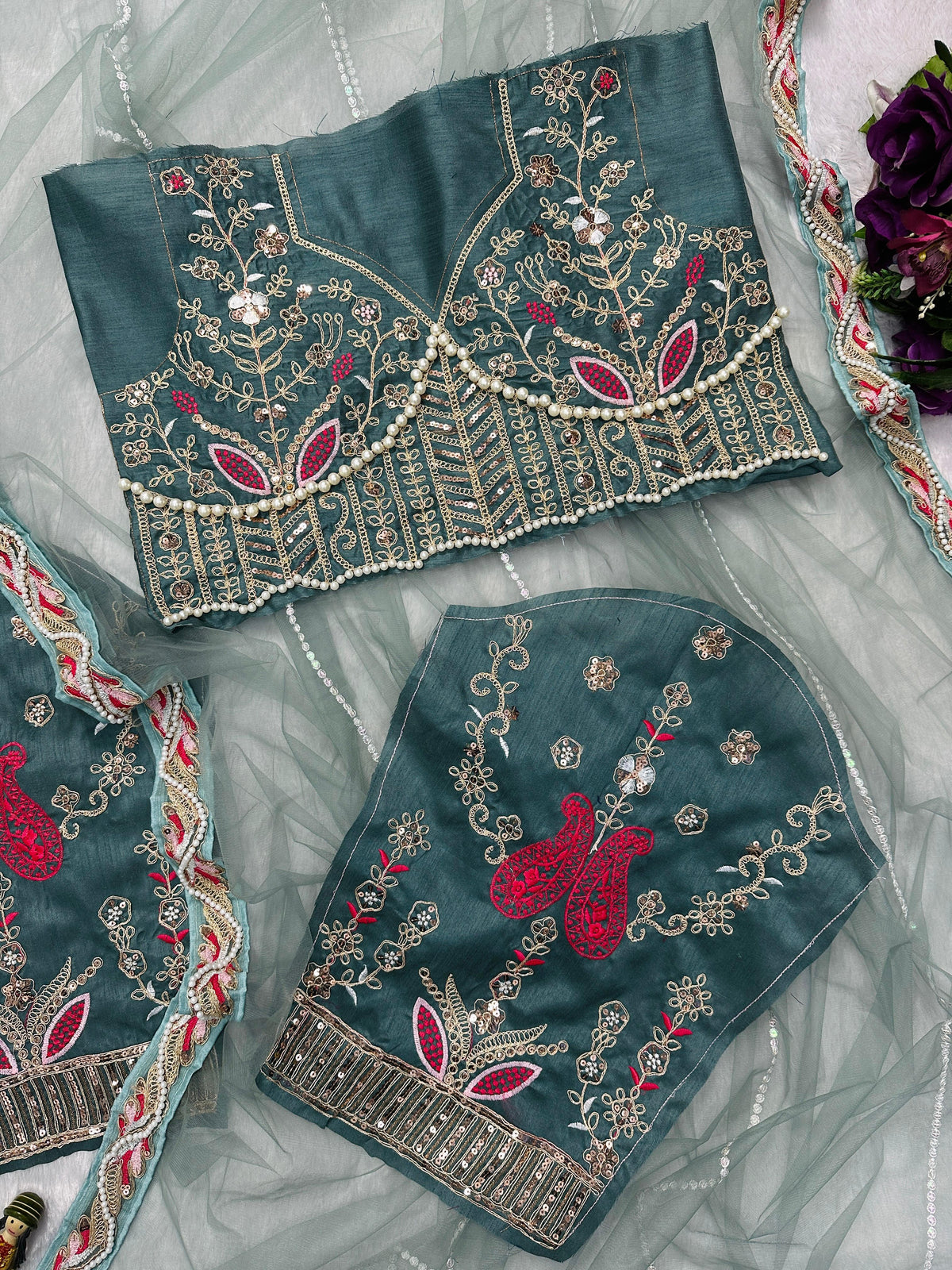 Wedding Wear Sky Color  Butterfly Net  Embroidery Work With Pearl Moti Work Designer Saree With Fancy Blouse