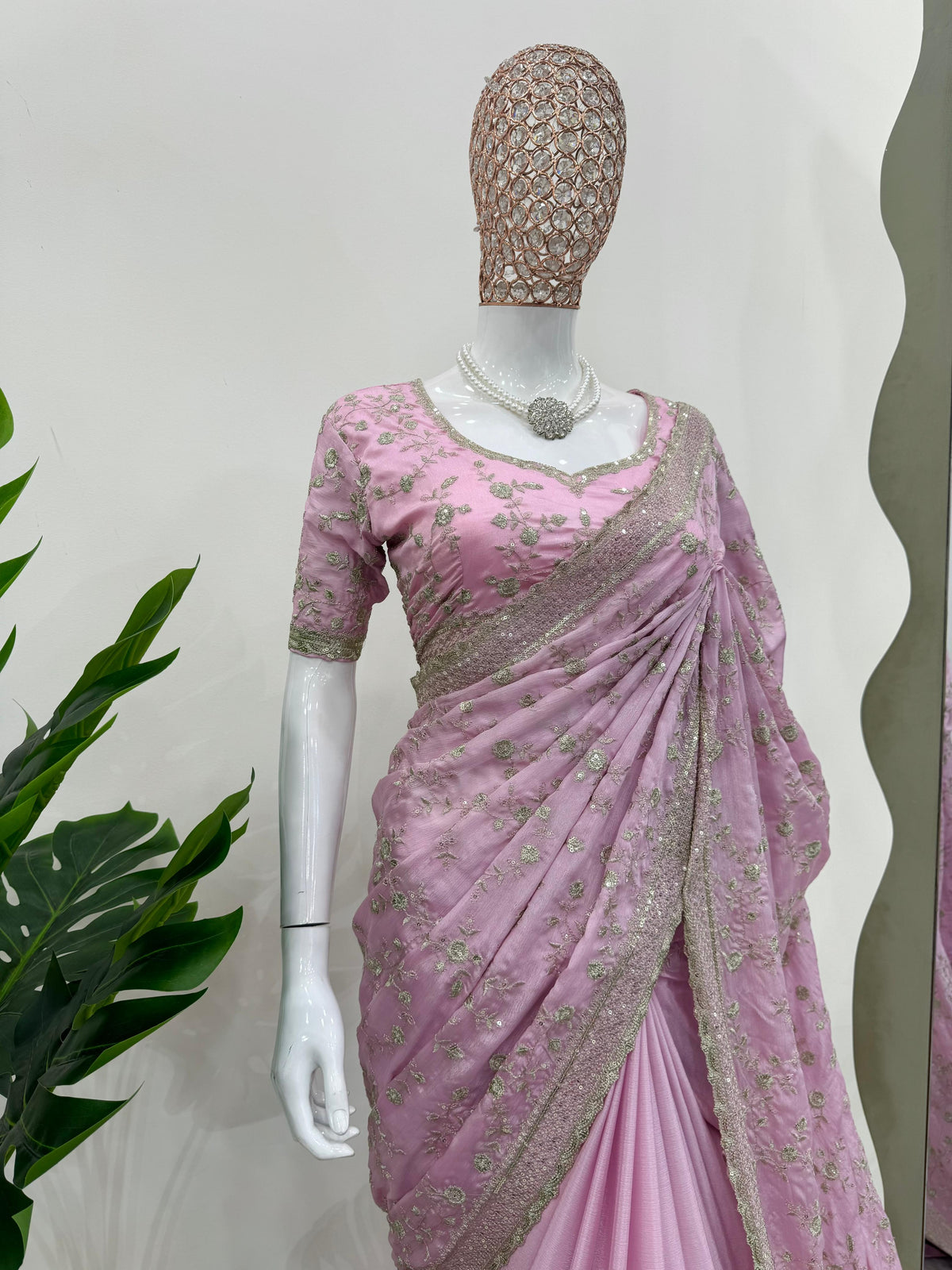 Marriage Wear Light Pink Color Heavy Chinon Silk Thread And Sequence Work Designer Saree
