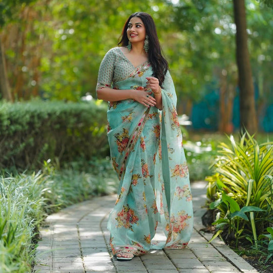 Festive Wear Pista Green Color Tibby Silk Thread And Sequence Work Designer Saree