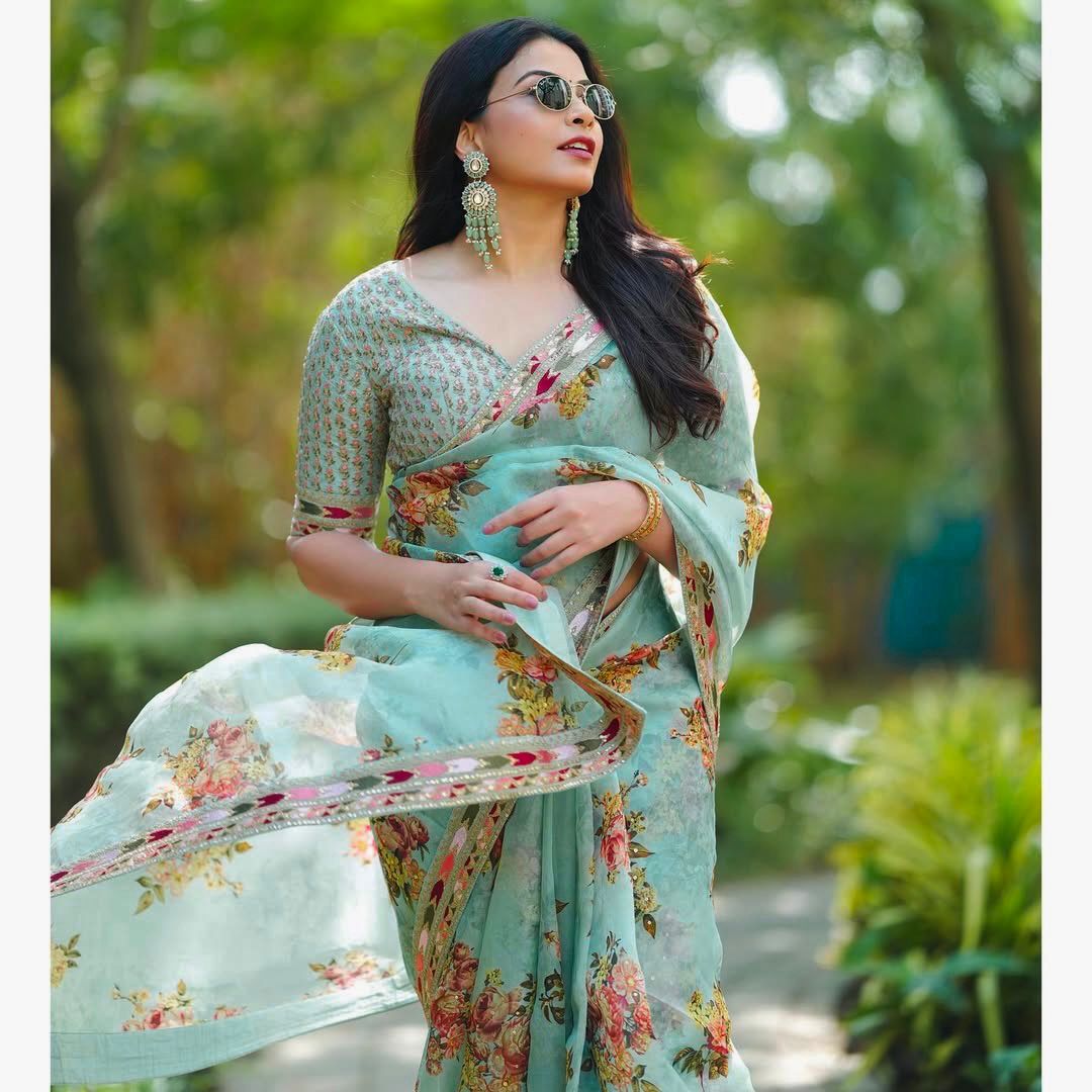 Festive Wear Pista Green Color Tibby Silk Thread And Sequence Work Designer Saree