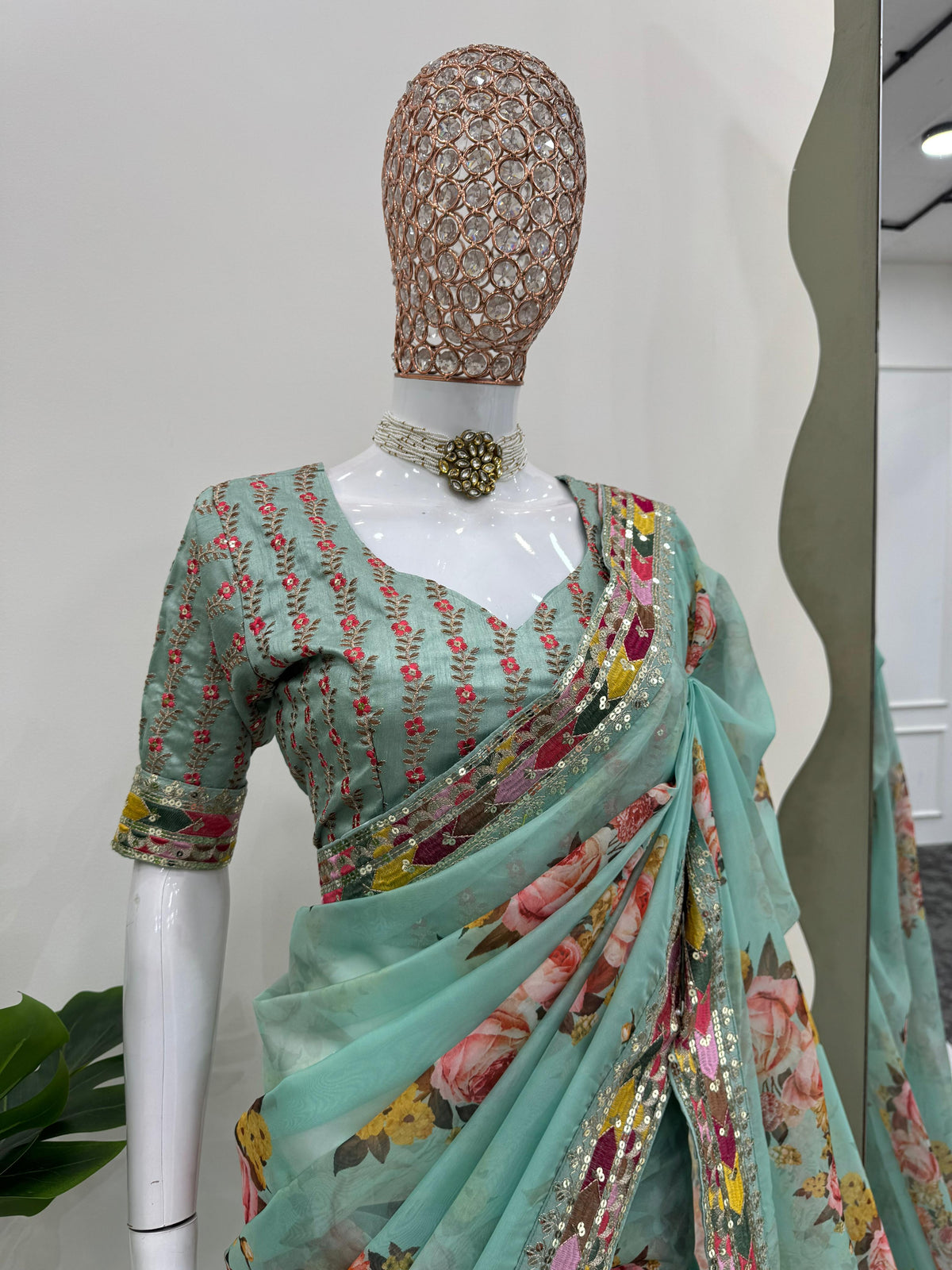 Festive Wear Pista Green Color Tibby Silk Thread And Sequence Work Designer Saree