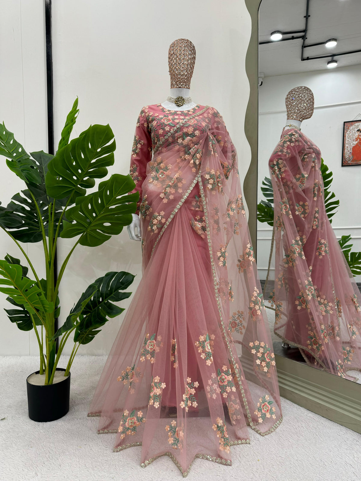 Wedding Wear Baby Pink Color Soft Net With Thread And Sequence Work Saree