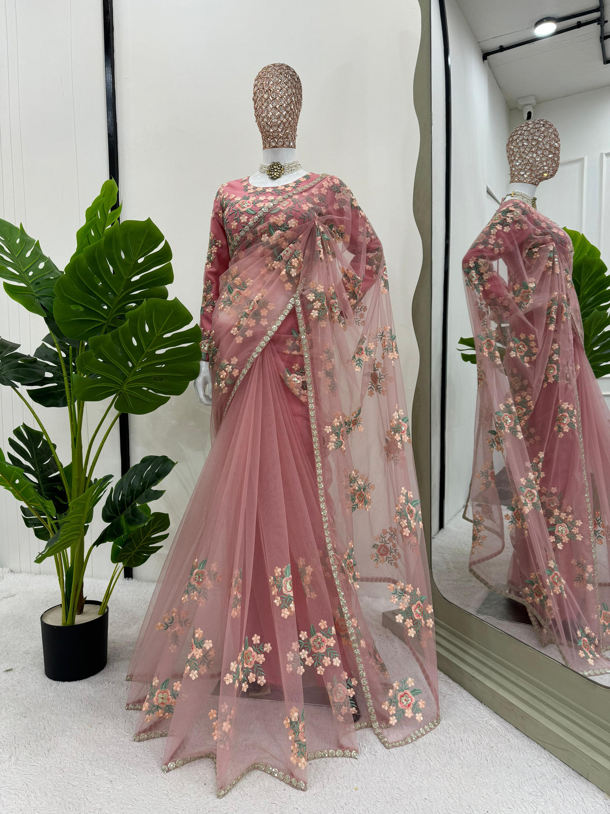 Wedding Wear Baby Pink Color Soft Net With Thread And Sequence Work Saree