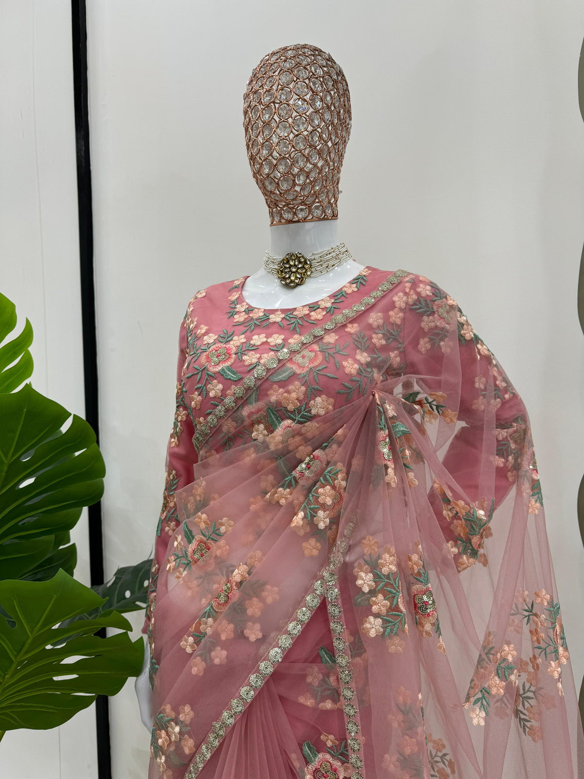 Wedding Wear Baby Pink Color Soft Net With Thread And Sequence Work Saree