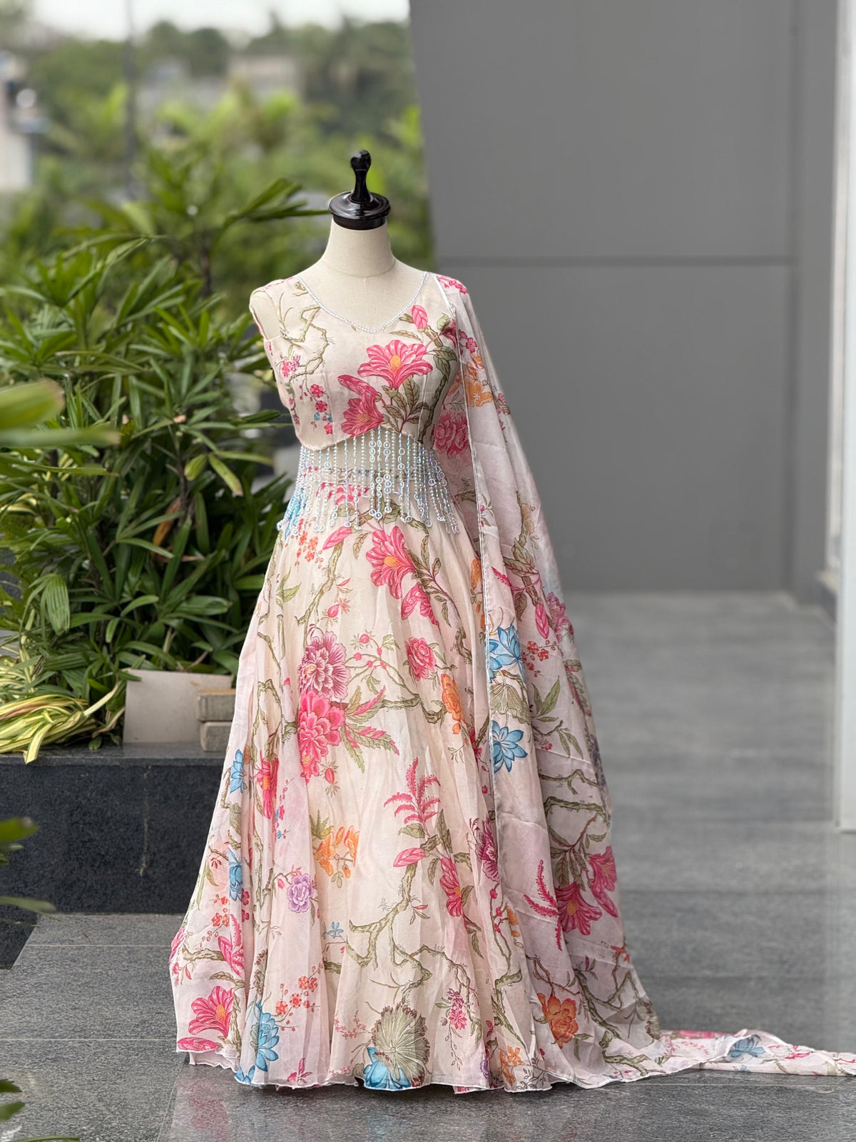 Gorgeous Cream Color Jimmy Organza Lehenga Set