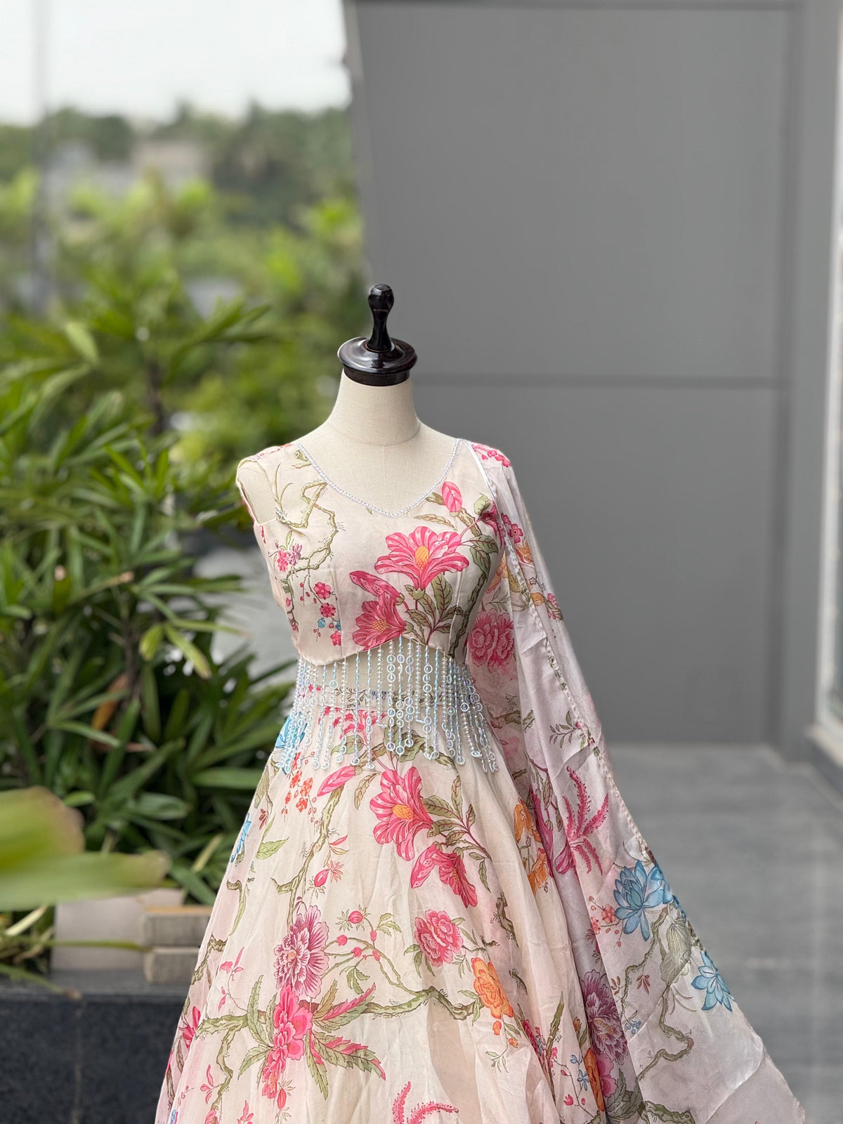 Gorgeous Cream Color Jimmy Organza Lehenga Set