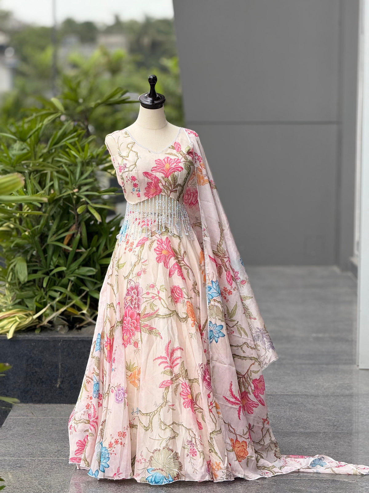 Gorgeous Cream Color Jimmy Organza Lehenga Set