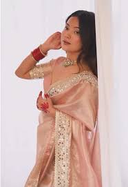 Blush Pink Satin Embellished Saree