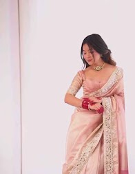 Blush Pink Satin Embellished Saree