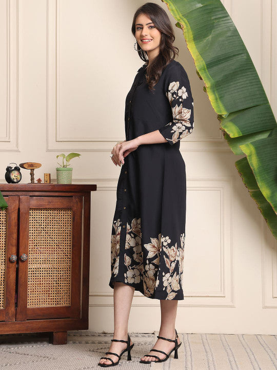 Floral Printed A-Line Midi Dress