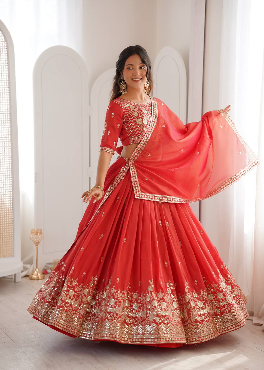 Red Embroidered Bridal Lehenga with Designer Dupatta