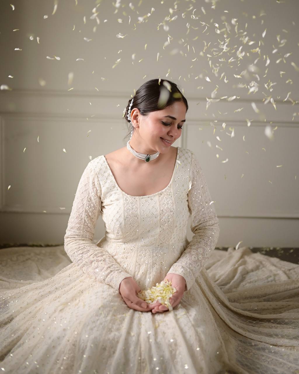 Graceful Cream Embroidered Anarkali Gown