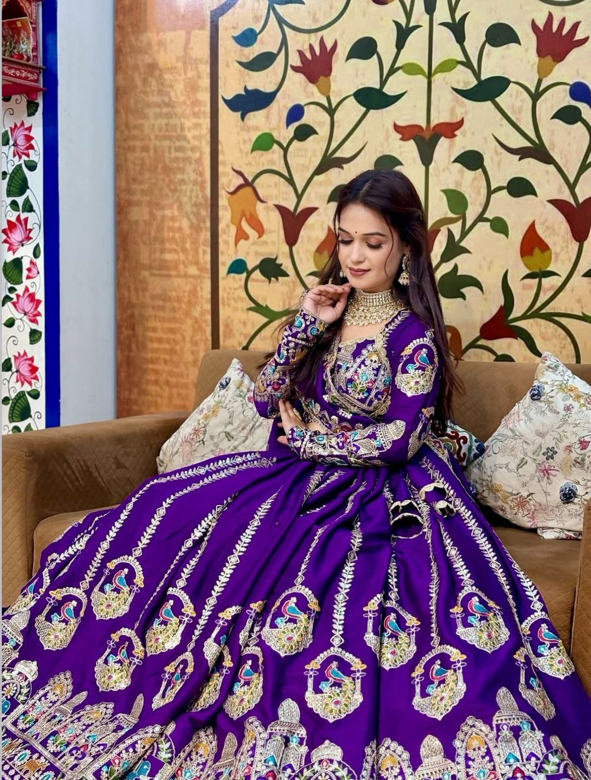 Royal Purple Embroidered Designer Lehenga Gown