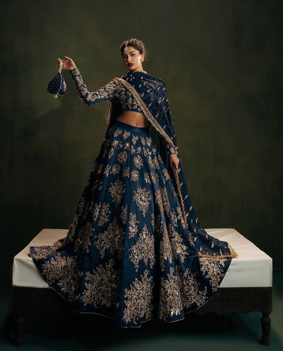 Royal Navy Blue Lehenga Set with Intricate Gold Embroidery