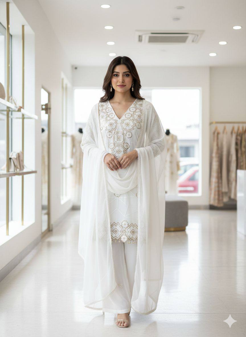 Georgette Sequence Embroidery Palazzo Set