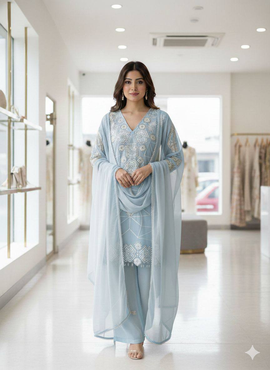 Georgette Sequence Embroidery Palazzo Set