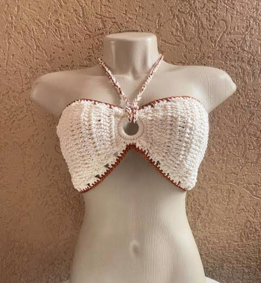 White Crochet Halter Neck Crop Top