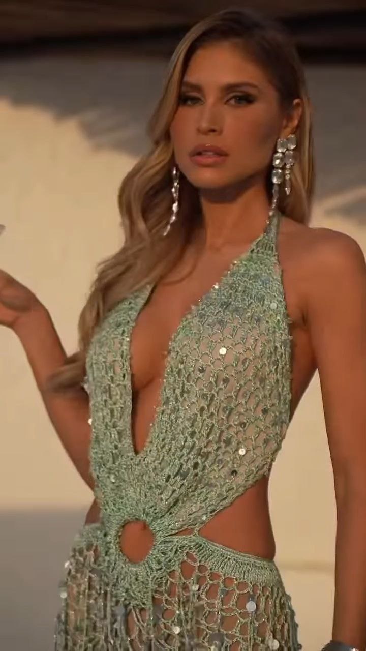 Green Crochet Sequin Halter Maxi Dress