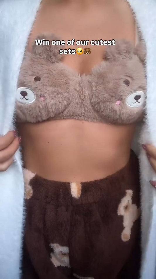 Teddy Bear Fleece Bralette & Shorts Set – Cozy Winter Loungewear