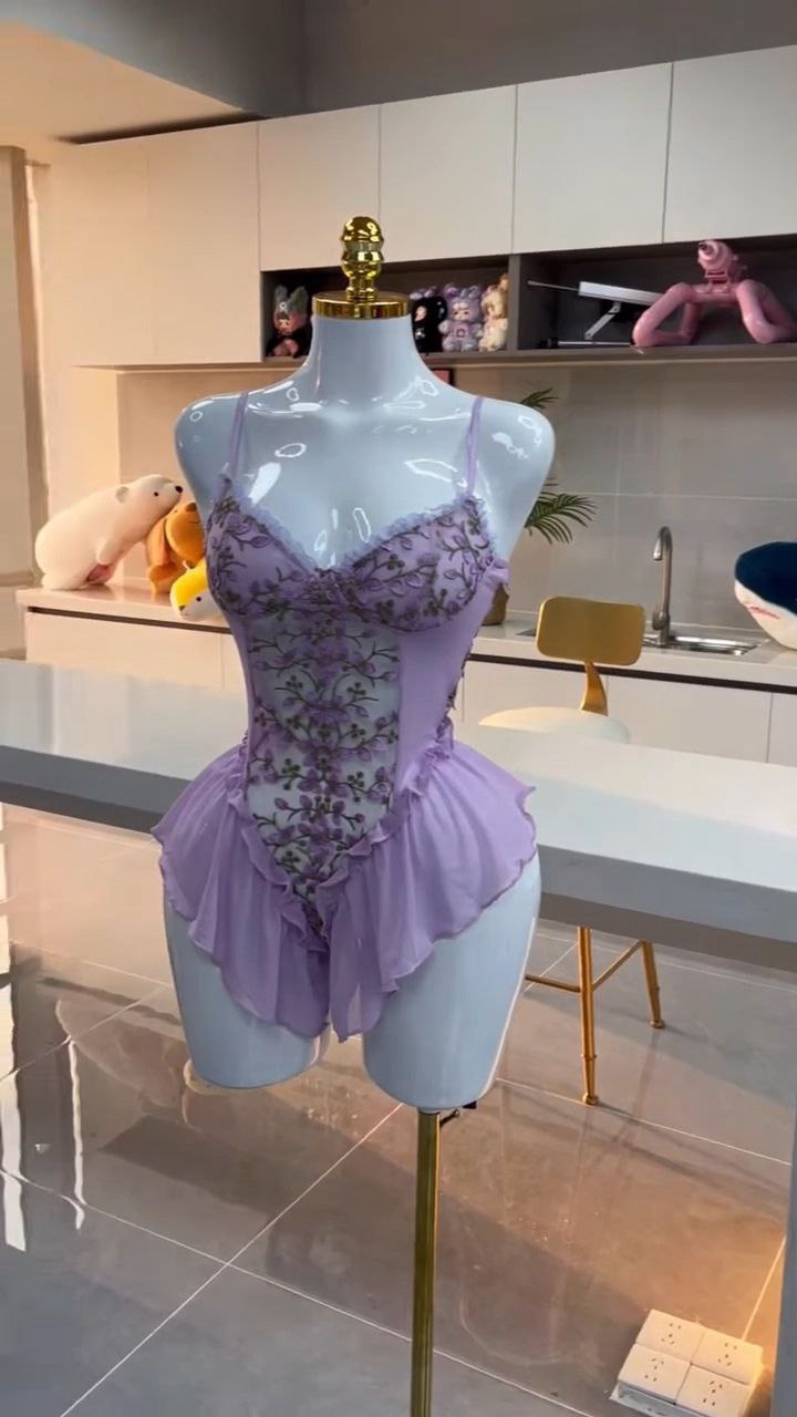 Floral Embroidered Sheer Babydoll Lingerie Dress