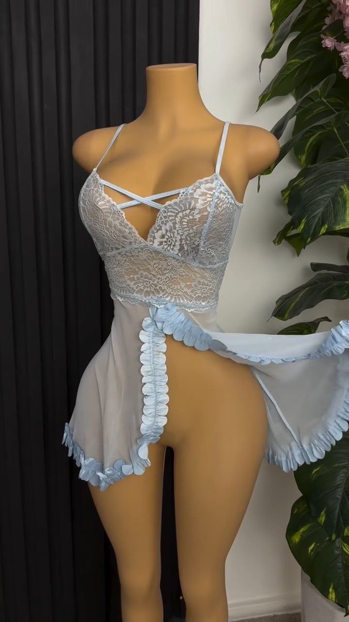 Sheer Lace Babydoll Nightdress with Ruffle Trim