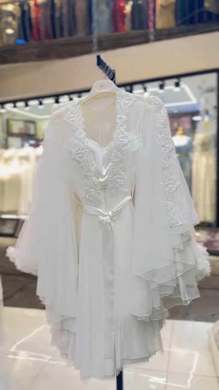 Sheer Lace Bridal Robe with Feather Trim
