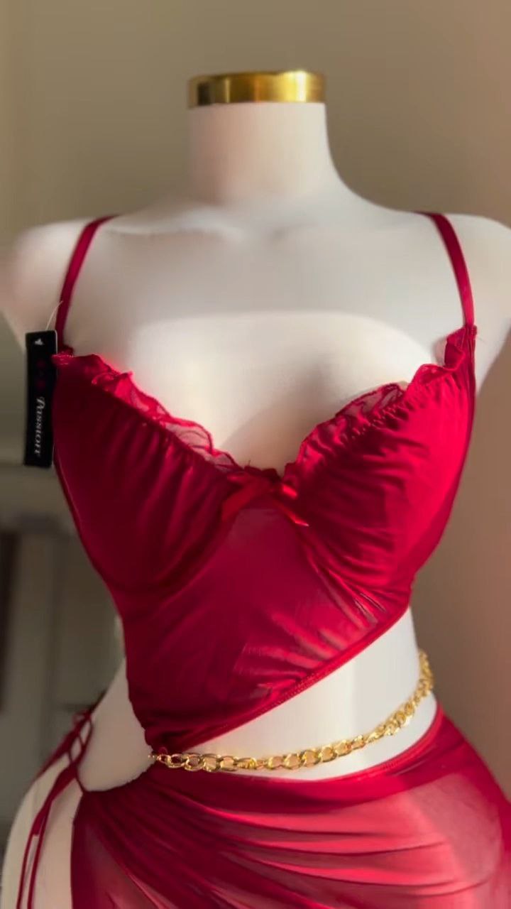 Sheer Red Mesh Bralette & Wrap Skirt Set