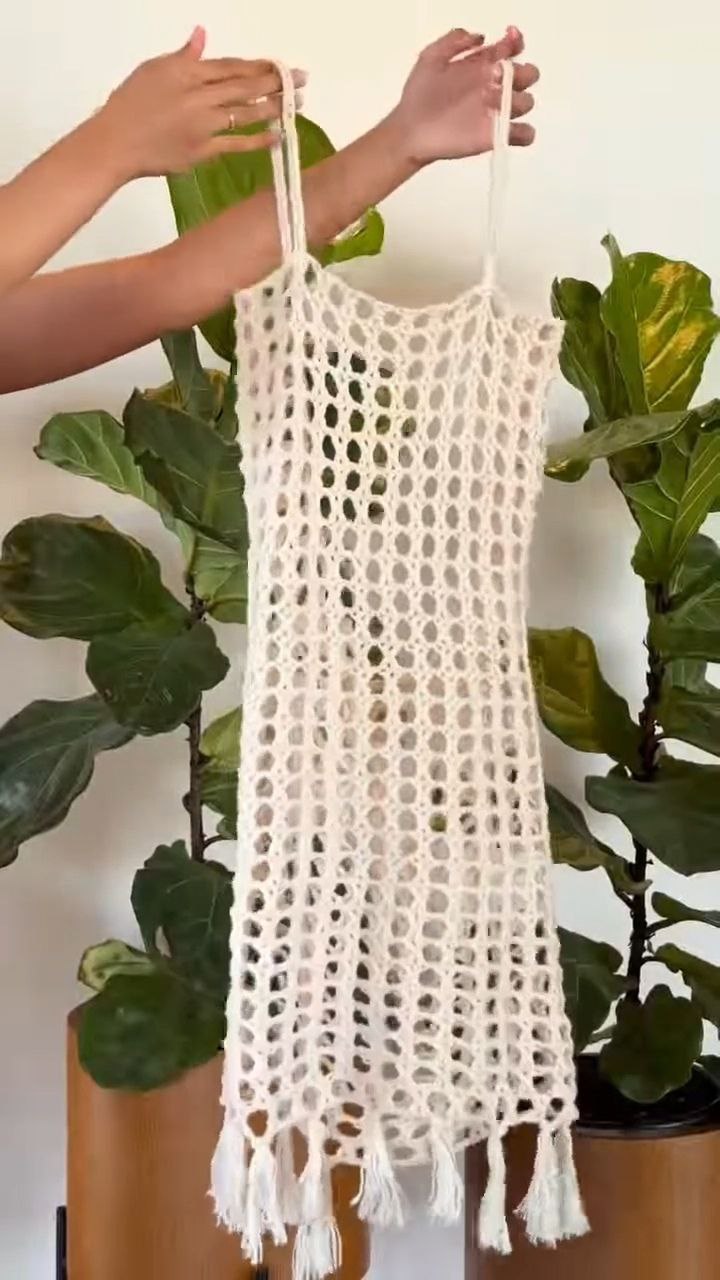 Boho Crochet Mesh Cover-Up Dress with Tassel Hem