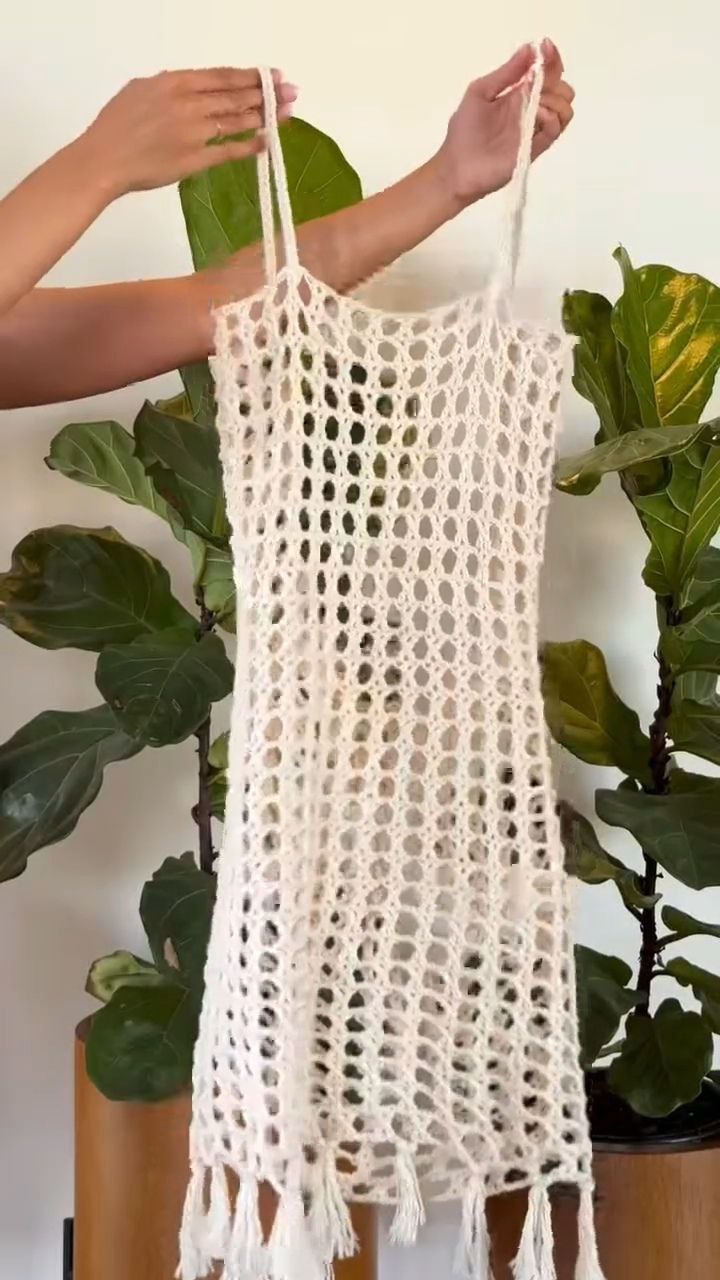 Boho Crochet Mesh Cover-Up Dress with Tassel Hem
