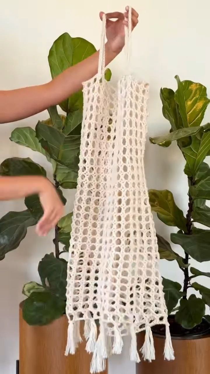 Boho Crochet Mesh Cover-Up Dress with Tassel Hem