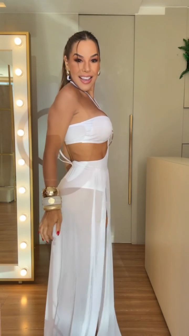 White Halter Cut-Out Maxi Dress with Gold Accent Detail
