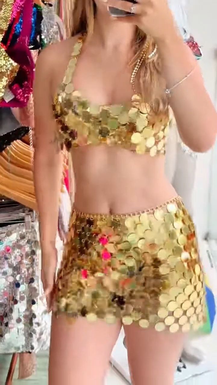 Gold Silver Coin Sequin Two-Piece Festival Outfit