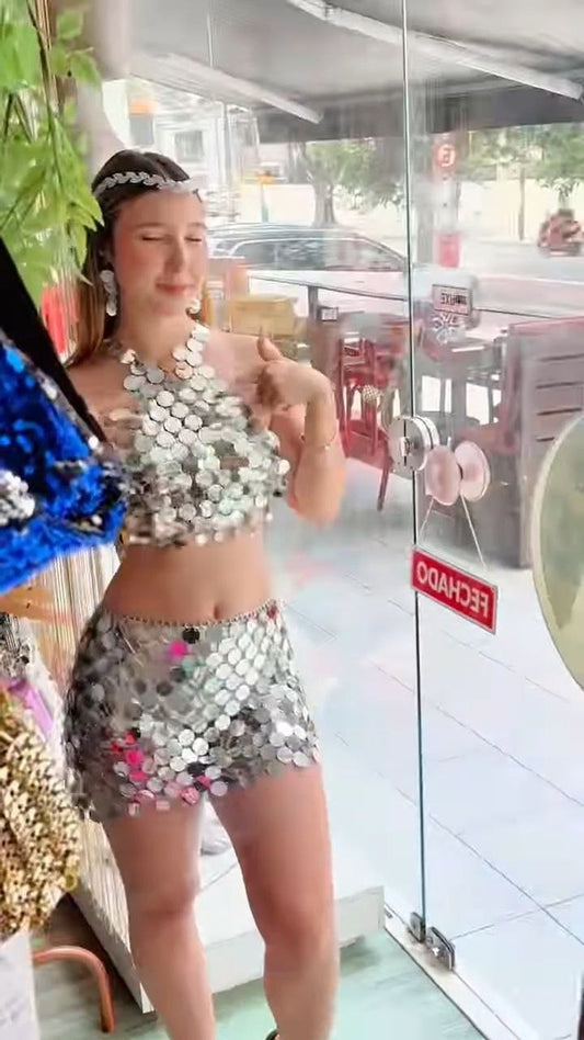 Gold Silver Coin Sequin Two-Piece Festival Outfit