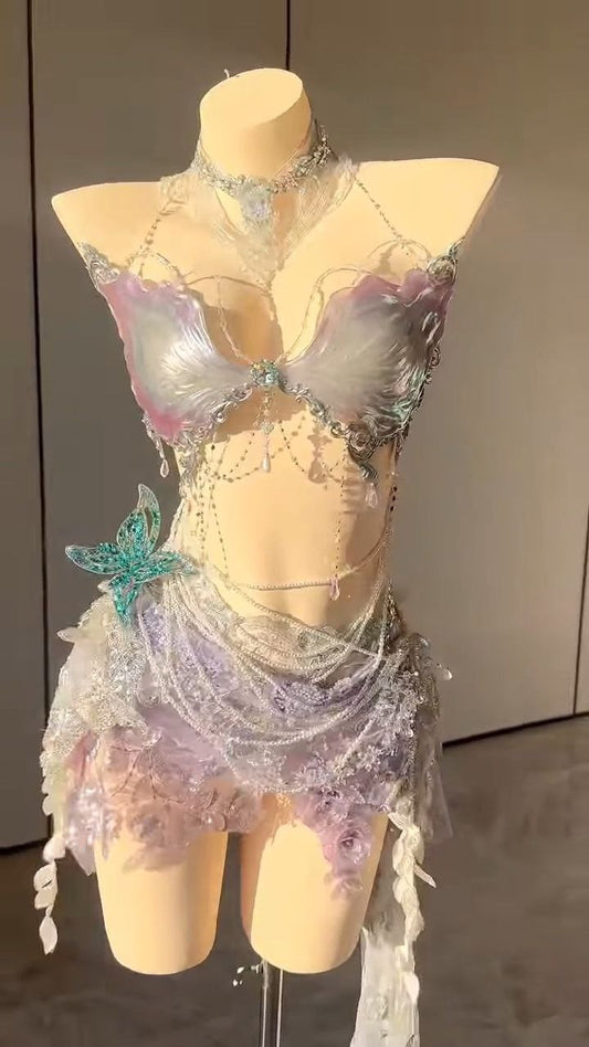 Iridescent Fairy-Inspired Embellished Lingerie Set