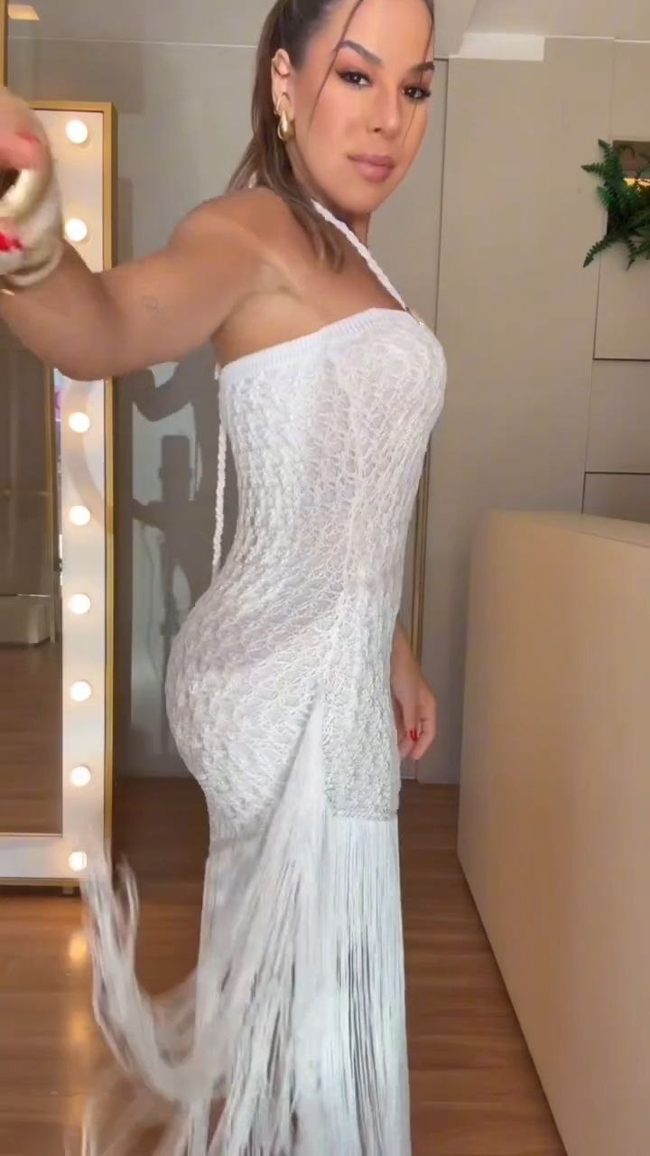 White Crochet Halter Neck Fringe Maxi Dress
