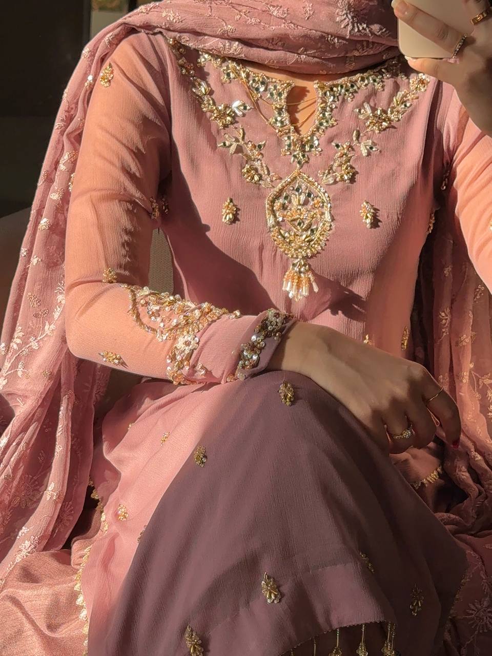 Heavy Faux Georgette Embroidered Kurta Pant Set with Dupatta