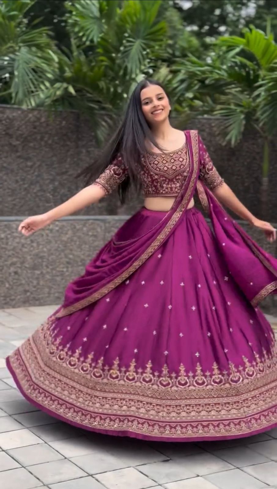 Wine Embroidered Lehenga Choli with Dupatta
