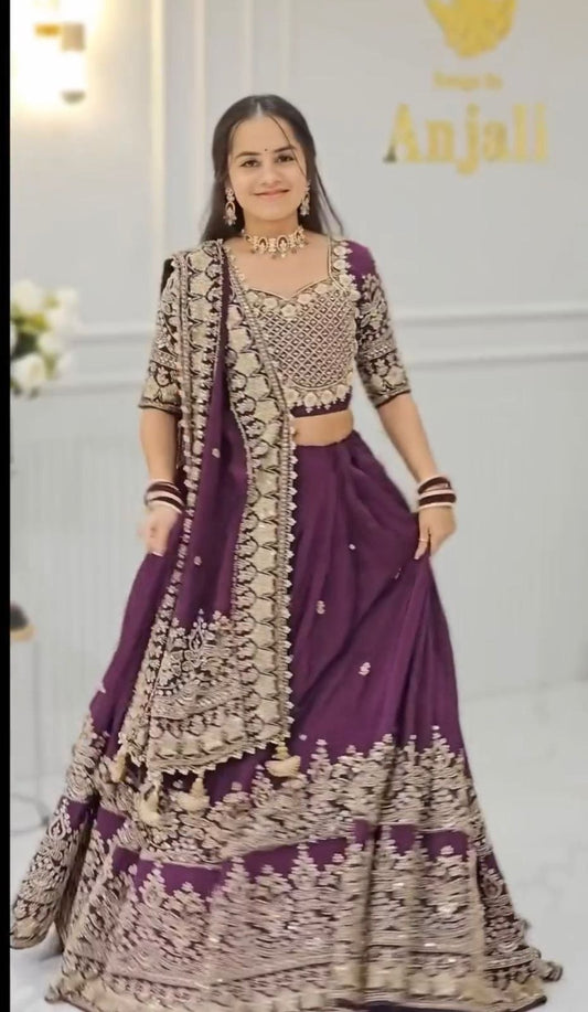 Premium Wine Purple Bridal Lehenga Choli with Heavy Embroidery