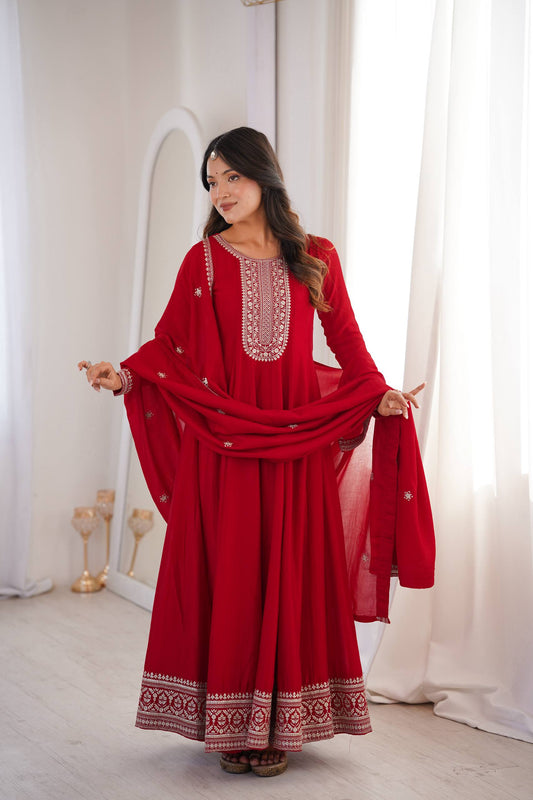 Red Embroidered Anarkali Suit with Dupatta
