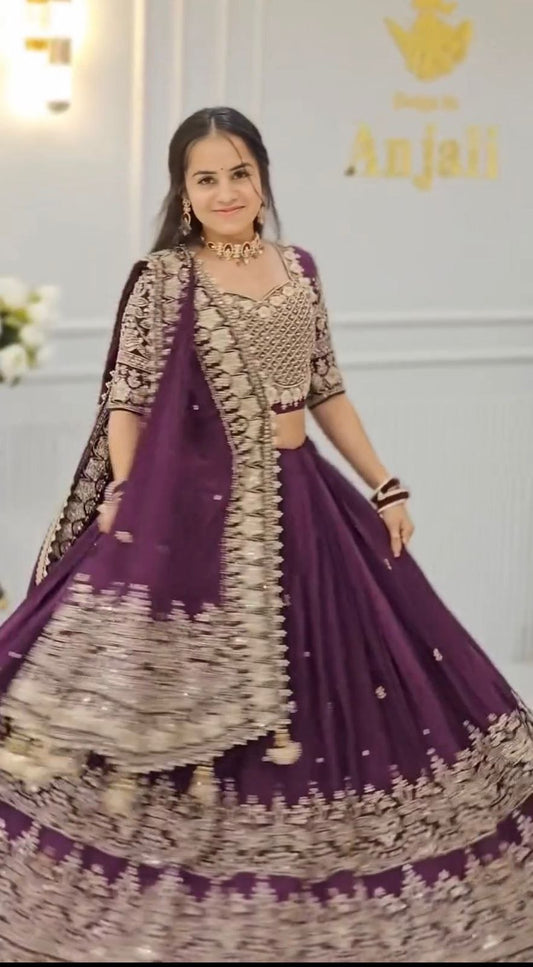 Premium Wine Purple Bridal Lehenga Choli with Heavy Embroidery