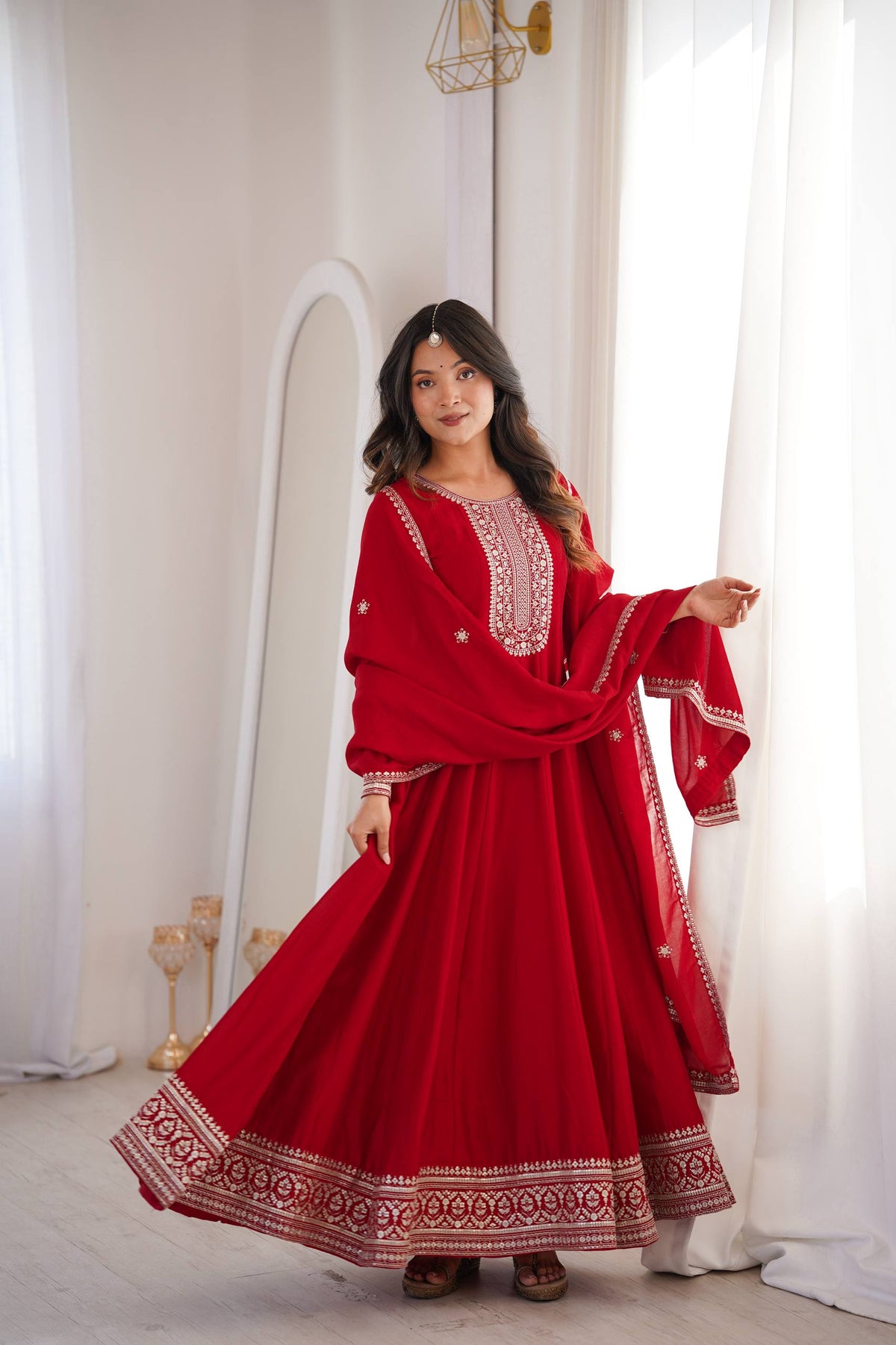 Red Embroidered Anarkali Suit with Dupatta