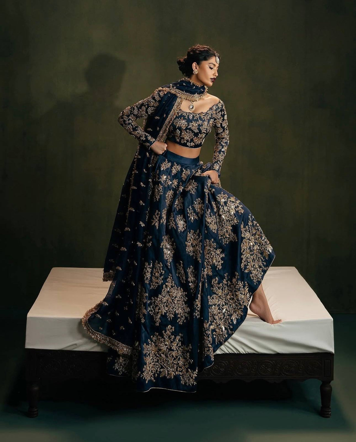 Royal Navy Blue Lehenga Set with Intricate Gold Embroidery