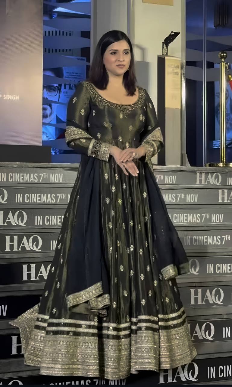 Elegant Olive Green Anarkali Gown with Zari Border