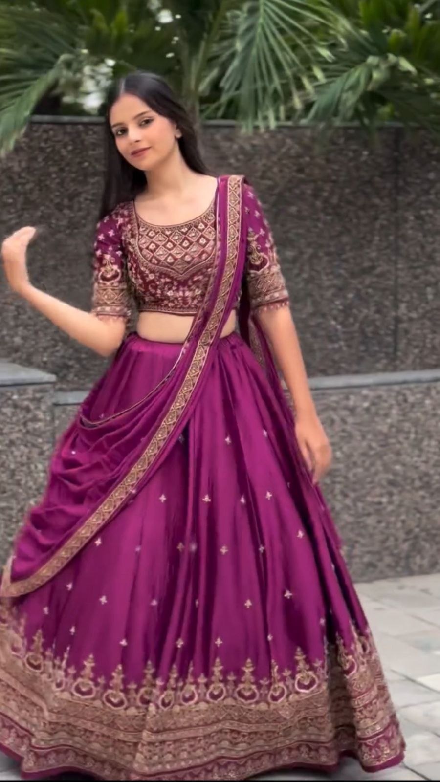 Wine Embroidered Lehenga Choli with Dupatta