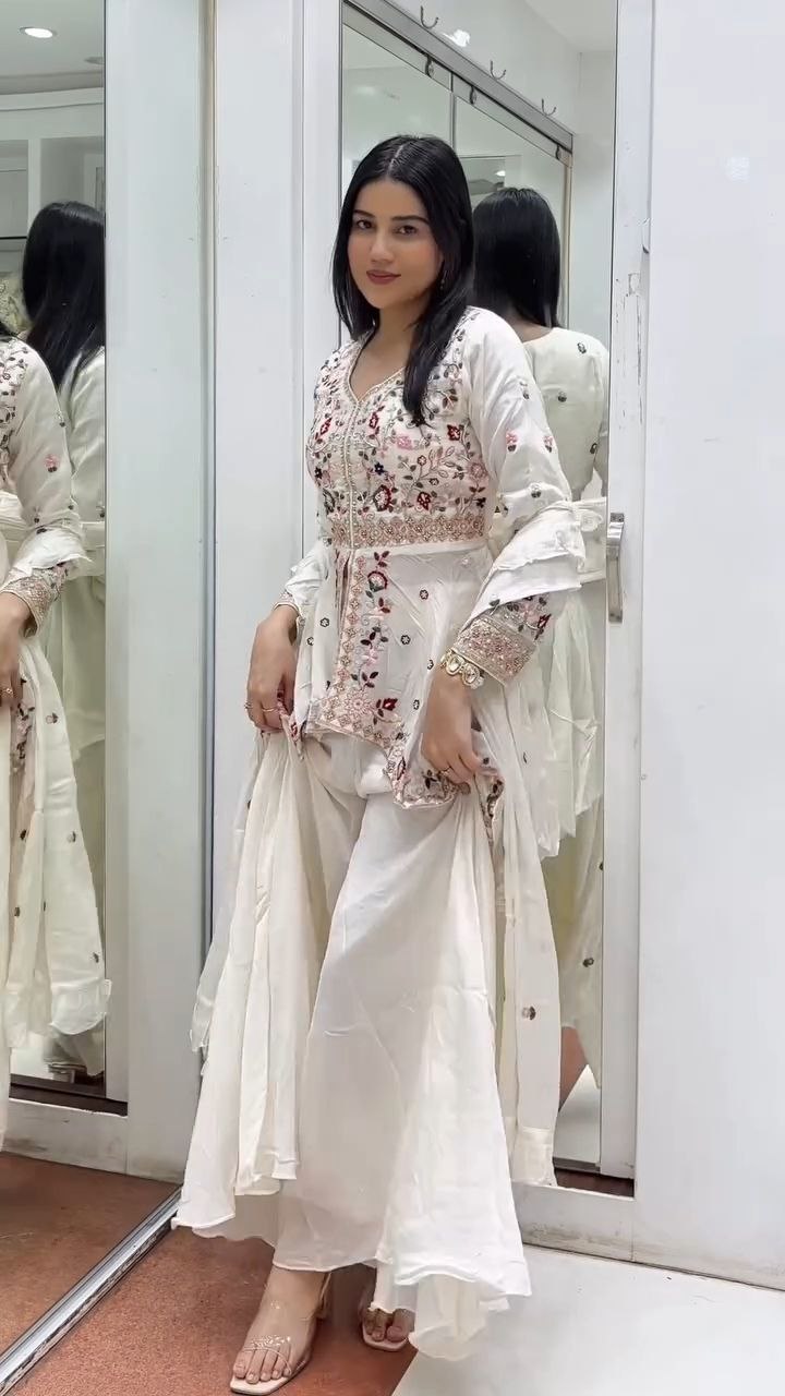Ivory White Embroidered Sharara Set
