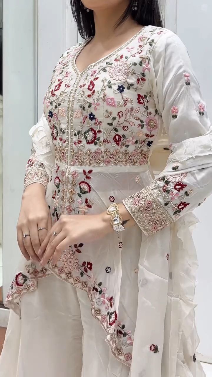 Ivory White Embroidered Sharara Set