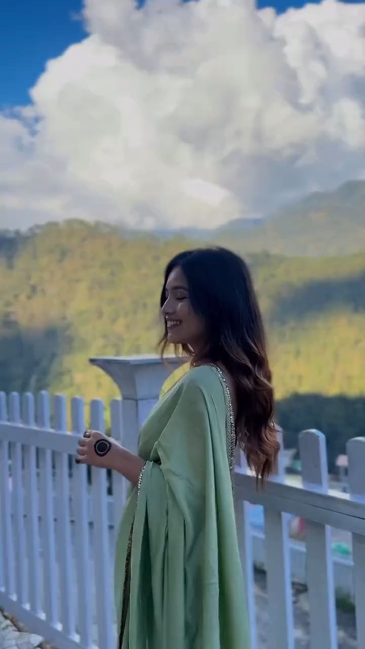 Sage Green Satin Embellished Saree