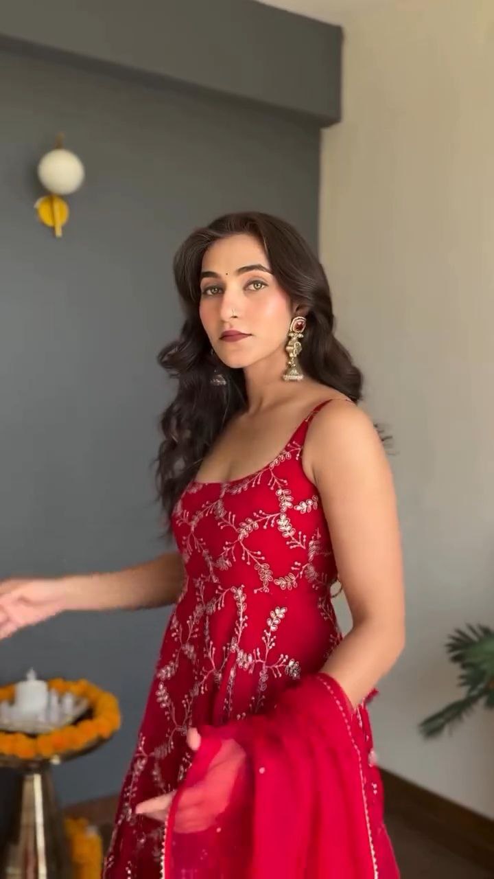 Crimson Red Embroidered Anarkali Set